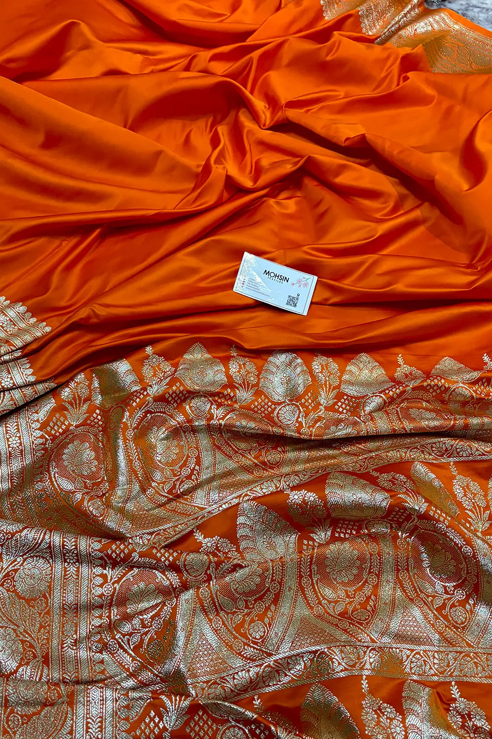 Orange Royal Plain Katan Silk Banarasi Saree