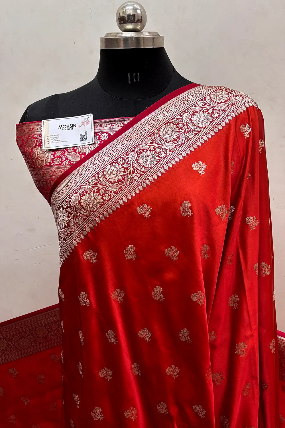 Orange Rust and Pink Chaman Buti Katan Mashru Silk Banarasi Saree