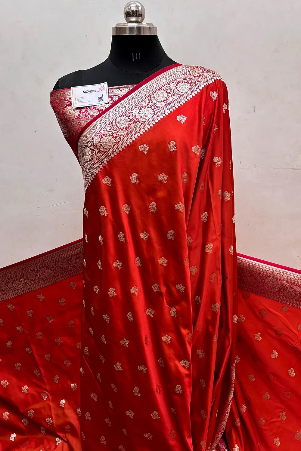 Orange Rust and Pink Chaman Buti Katan Mashru Silk Banarasi Saree