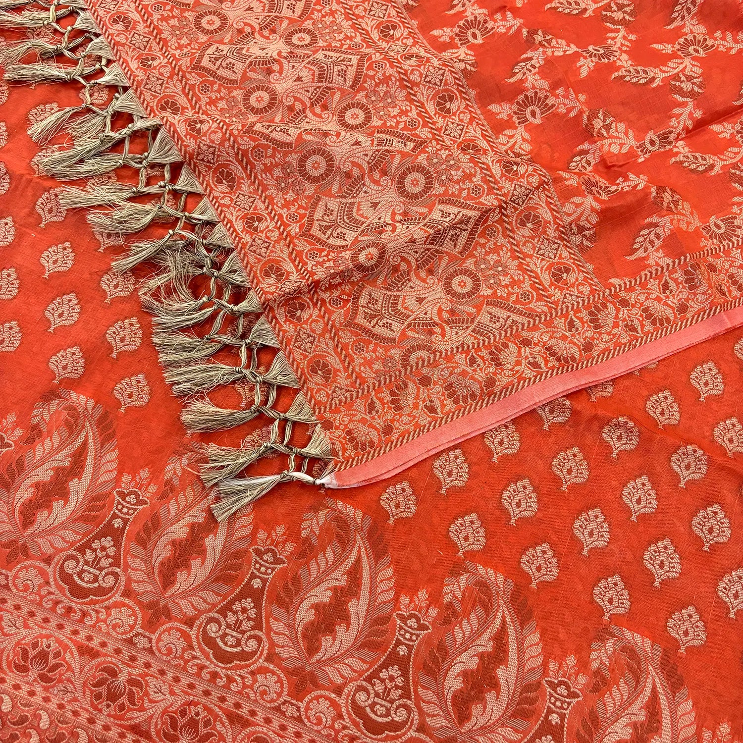 Orange Surahi Tree Cotton Silk Banarasi Suit 