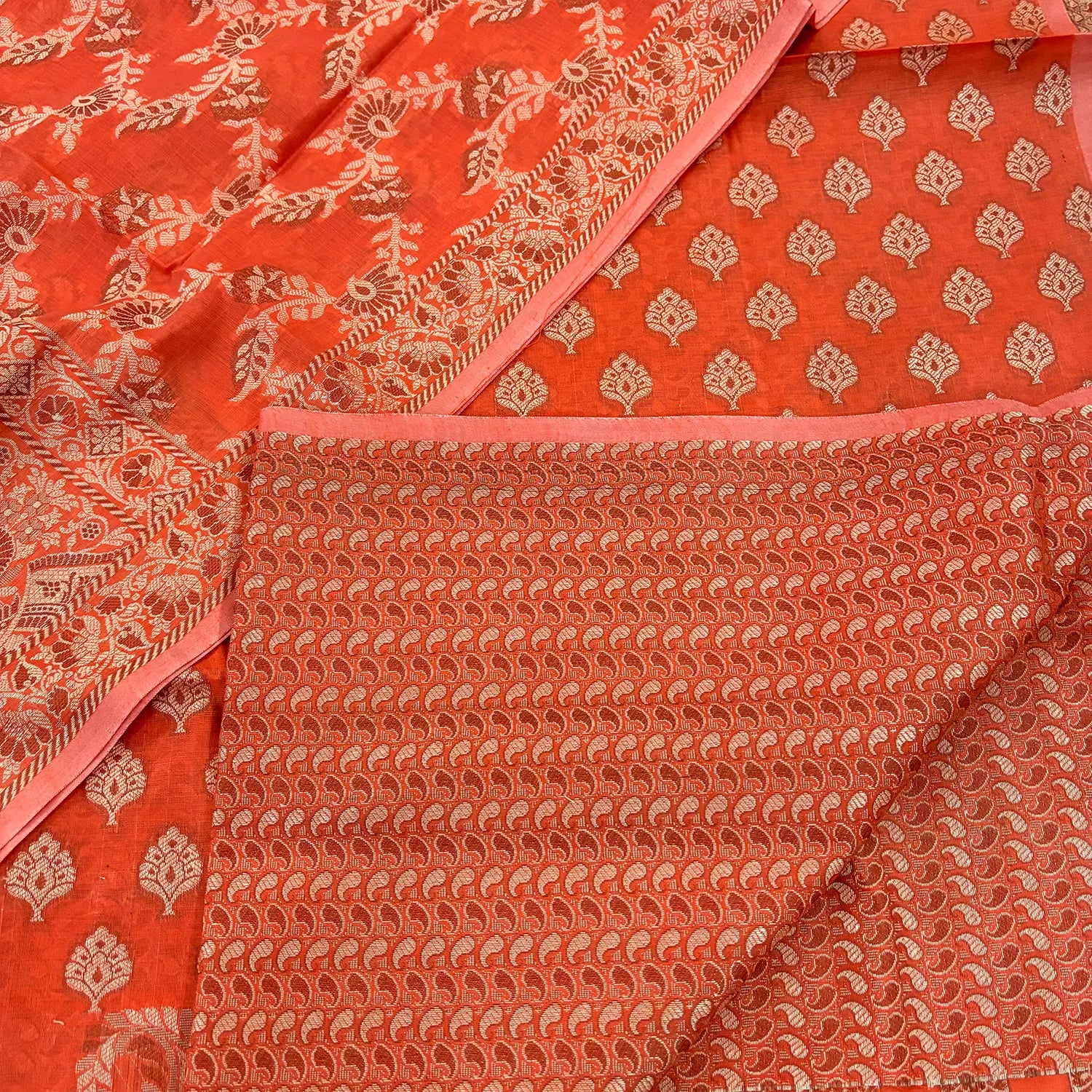 Orange Surahi Tree Cotton Silk Banarasi Suit 