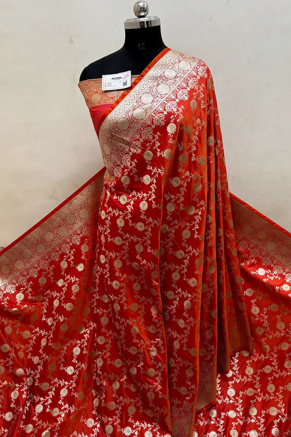 Orange Surajmukhi Jaal Katan Silk Banarasi Saree