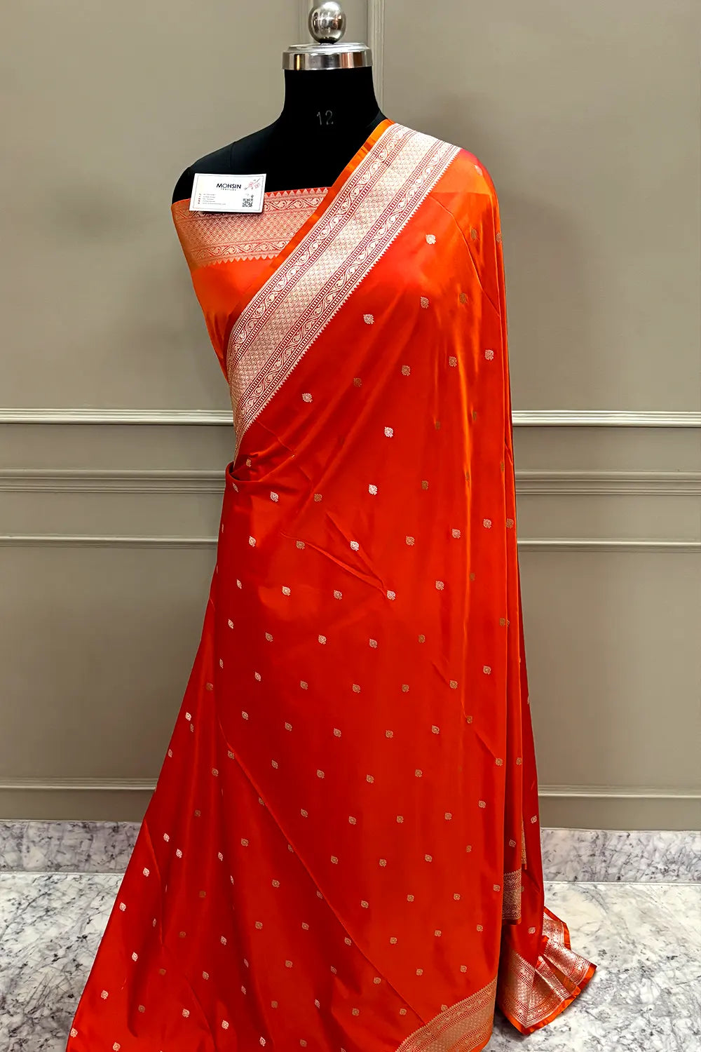 Orange Wazir Buti Katan Silk Banarasi Saree