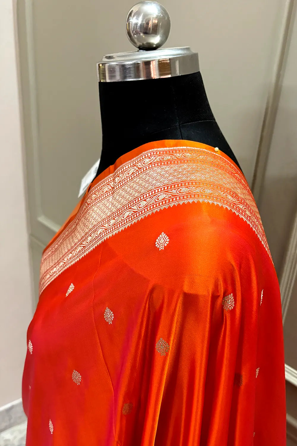 Orange Wazir Buti Katan Silk Banarasi Saree