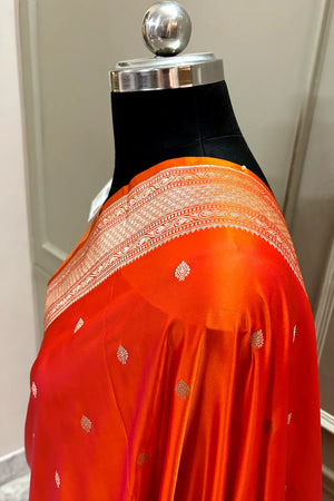 Orange Wazir Buti Katan Silk Banarasi Saree
