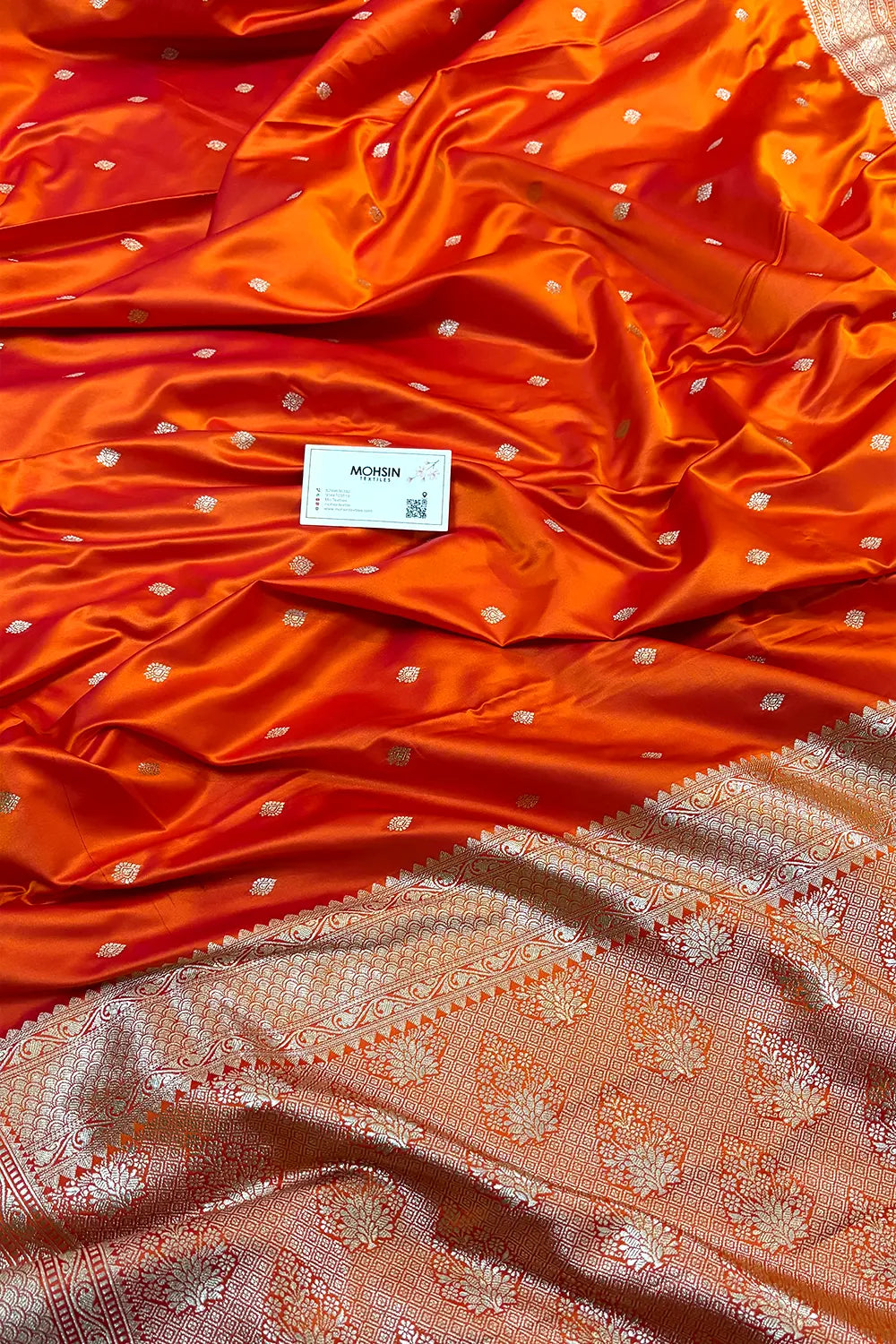 Orange Wazir Buti Katan Silk Banarasi Saree
