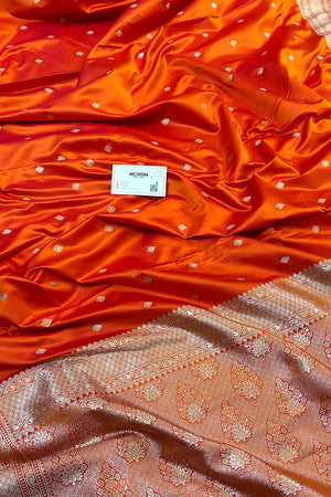 Orange Wazir Buti Katan Silk Banarasi Saree