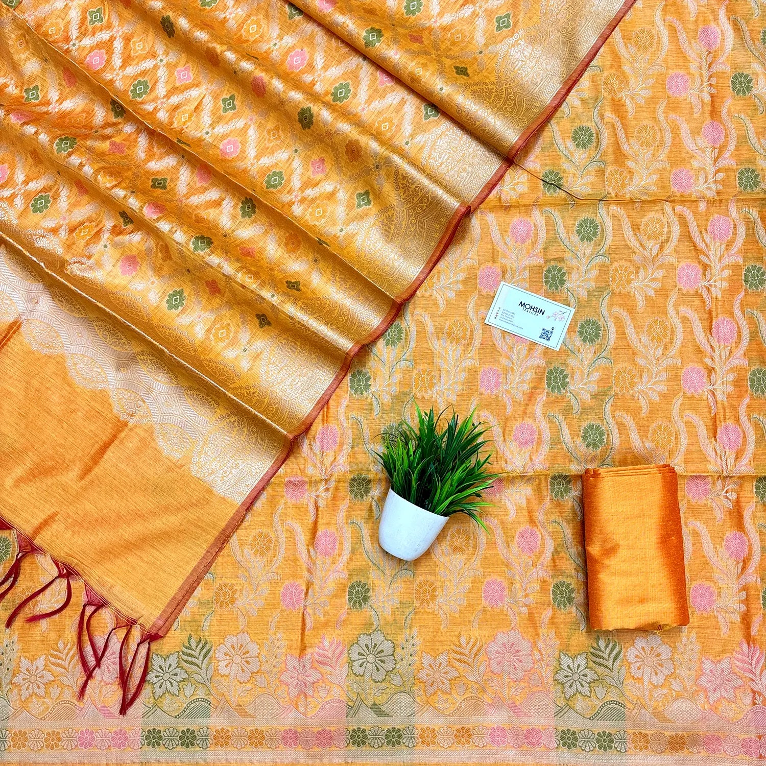 Orange Yoga Jaal Meena Cotton Silk Banarasi Suit