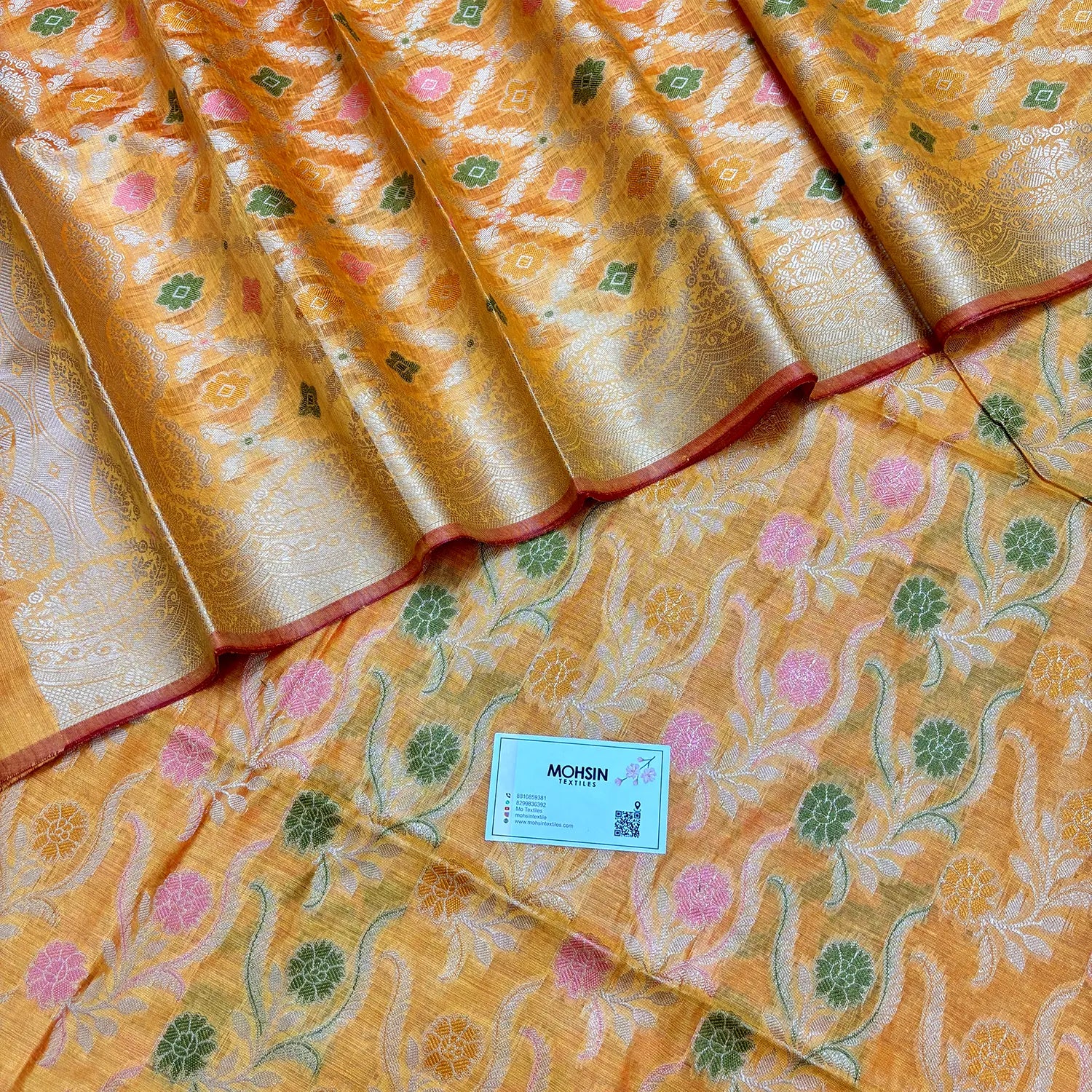 Orange Yoga Jaal Meena Cotton Silk Banarasi Suit