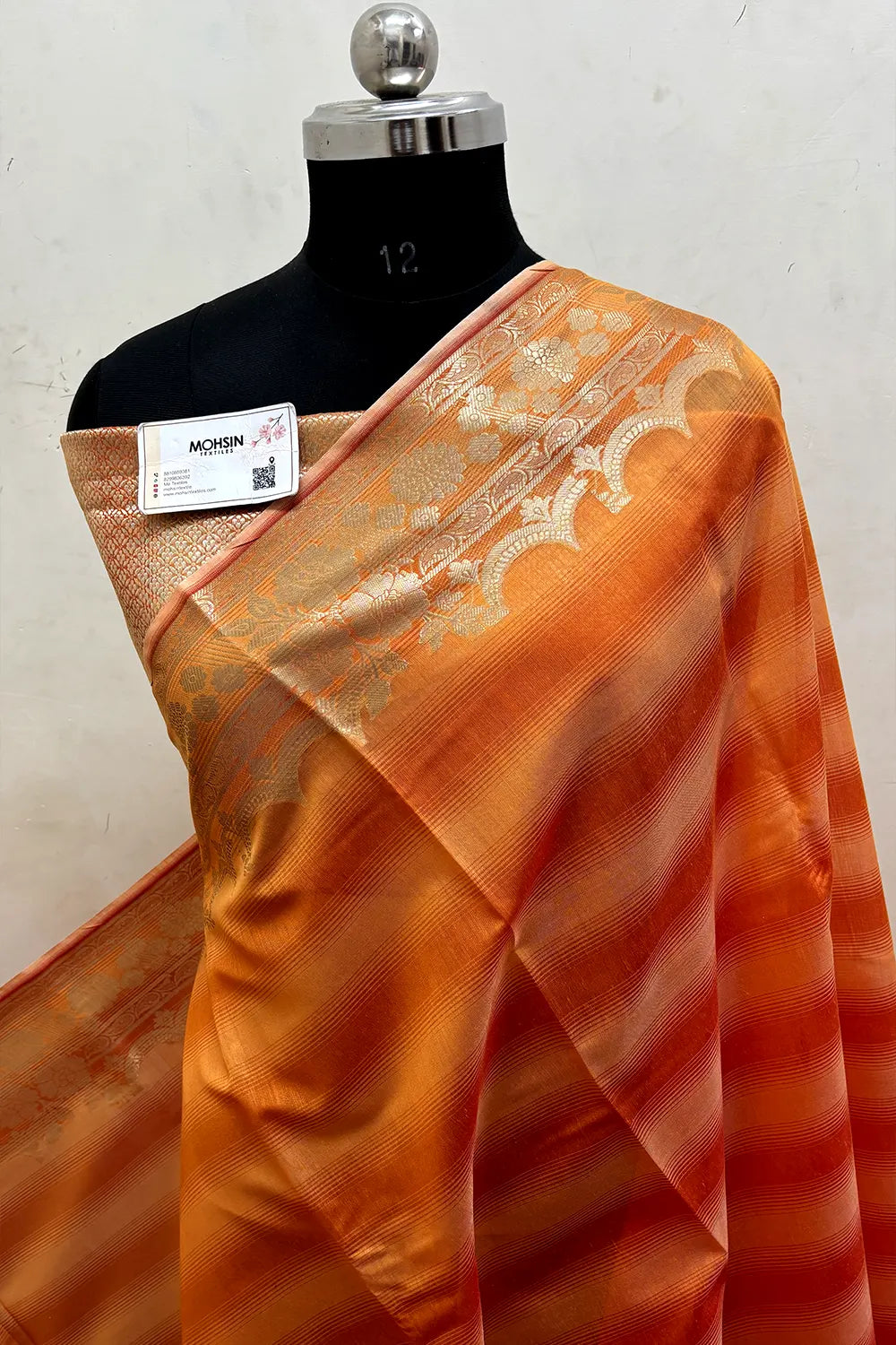 Orange Plain Chanderi Silk Banarasi Saree