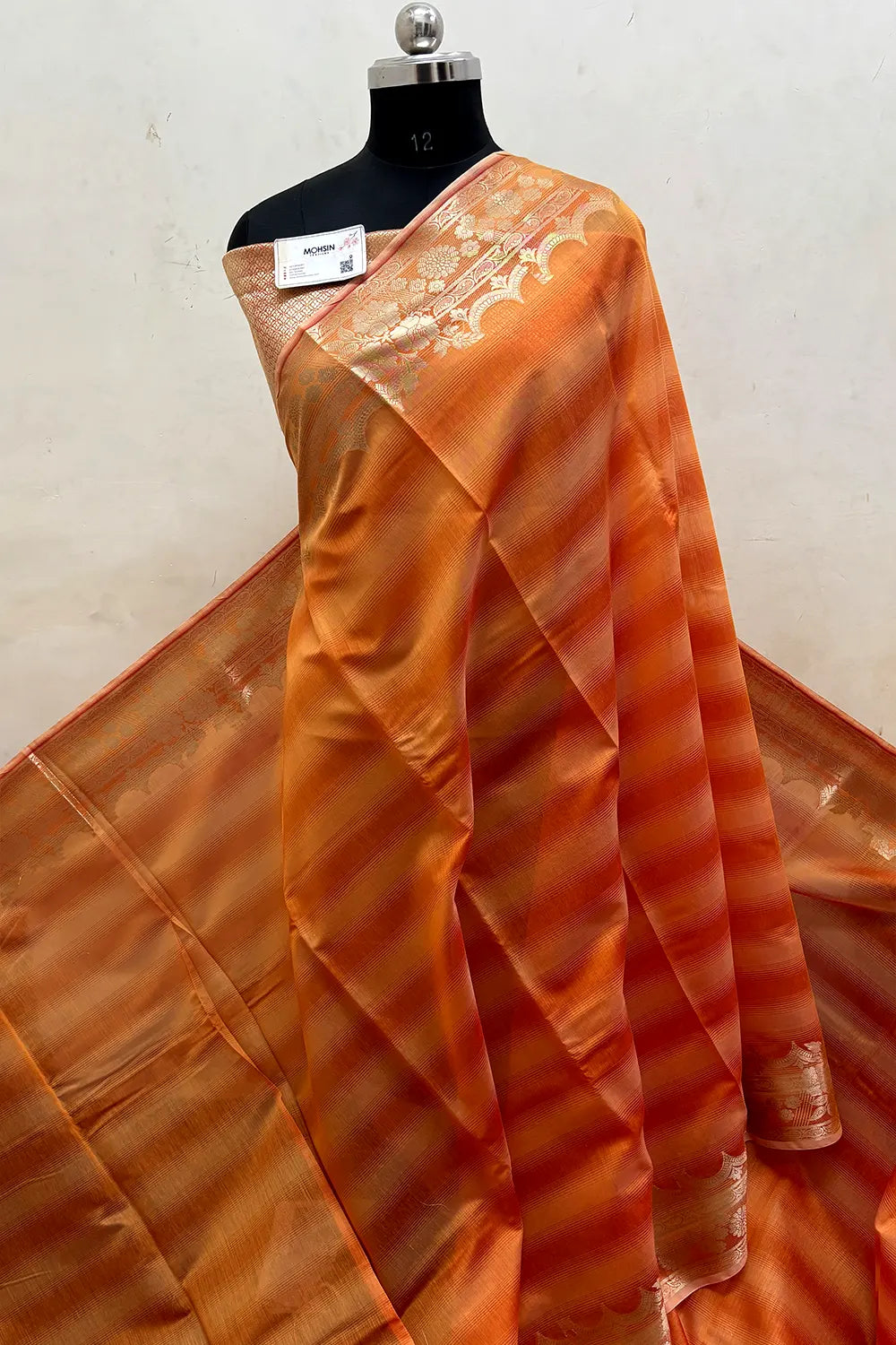 Orange Plain Chanderi Silk Banarasi Saree