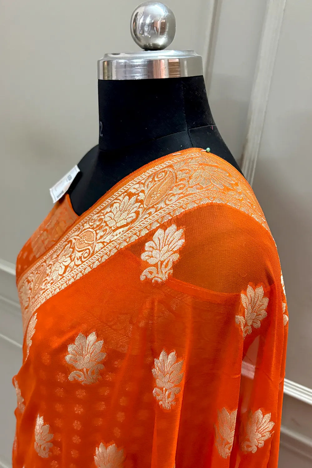 Orange Zari Georgette Silk Banarasi Saree
