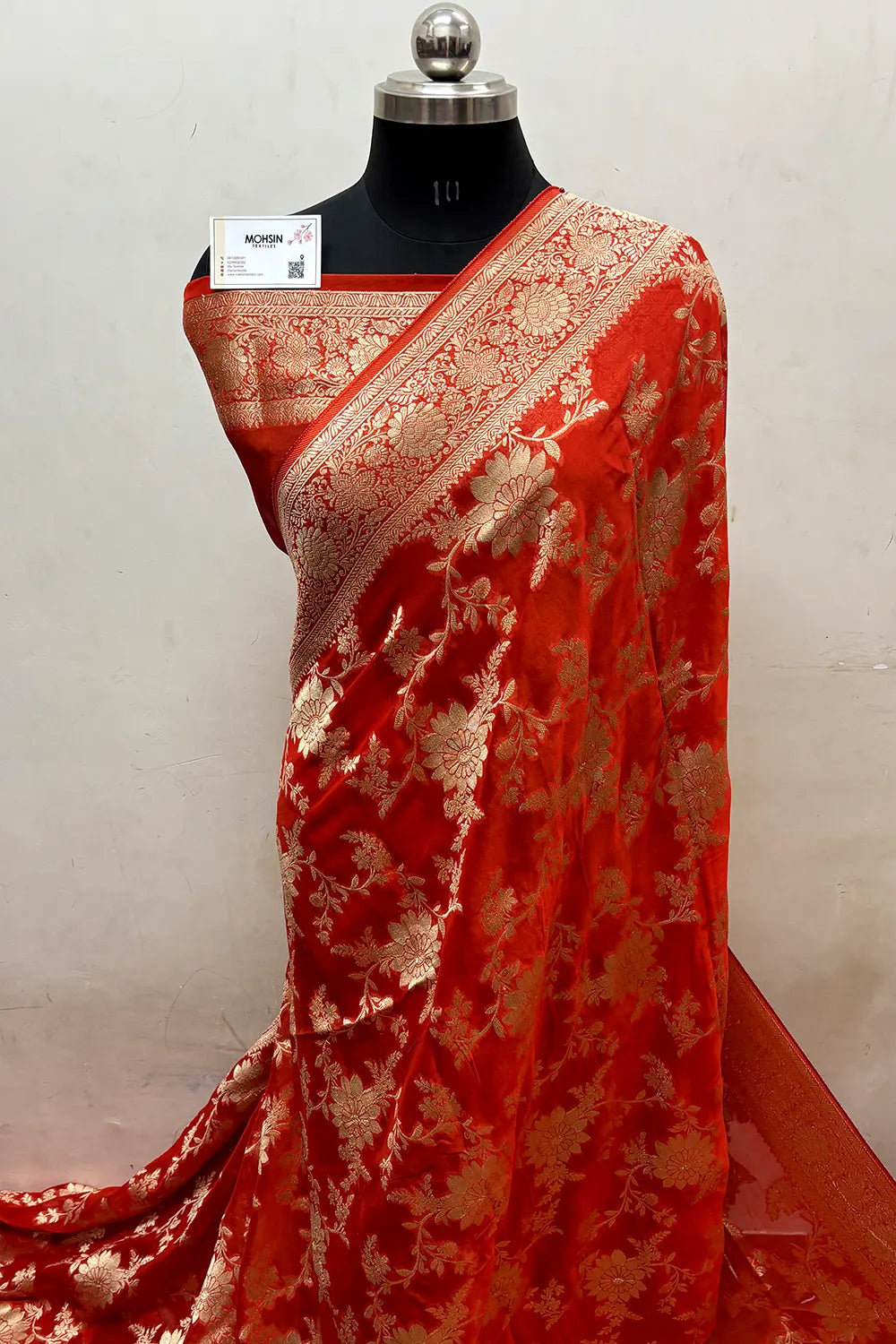 Orange Zari Georgette Silk Banarasi Saree