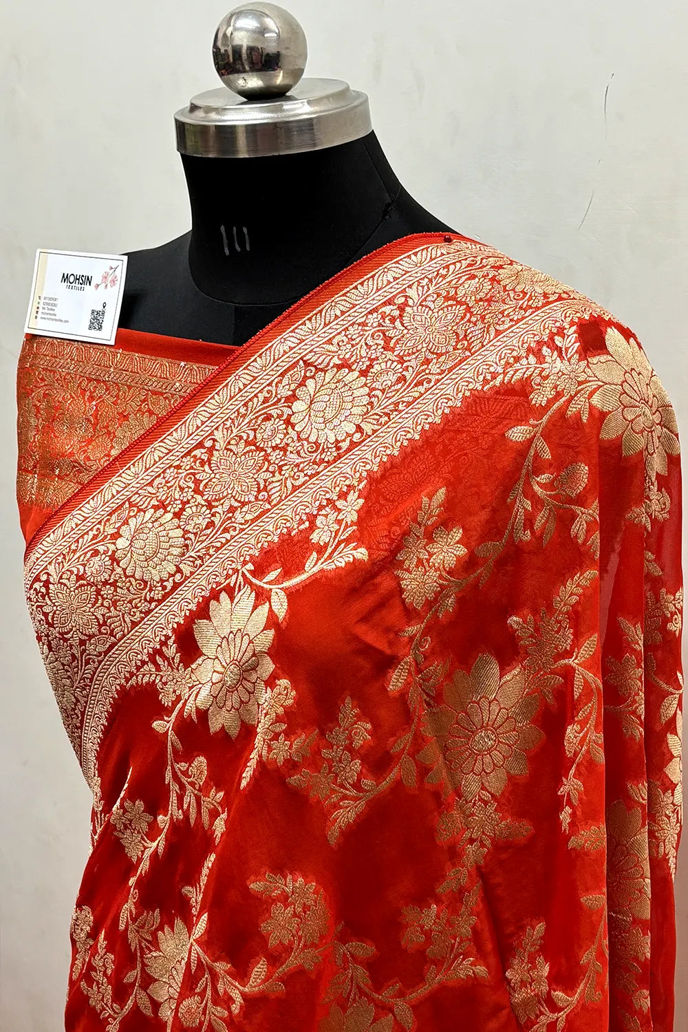 Orange Zari Georgette Silk Banarasi Saree