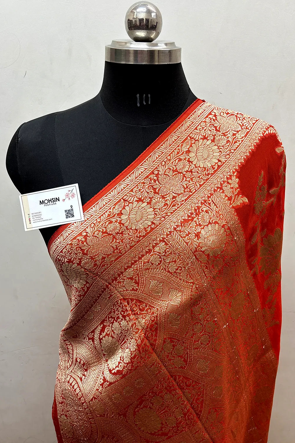 Orange Zari Georgette Silk Banarasi Saree