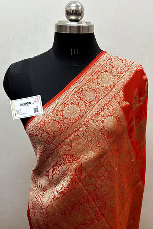 Orange Zari Georgette Silk Banarasi Saree