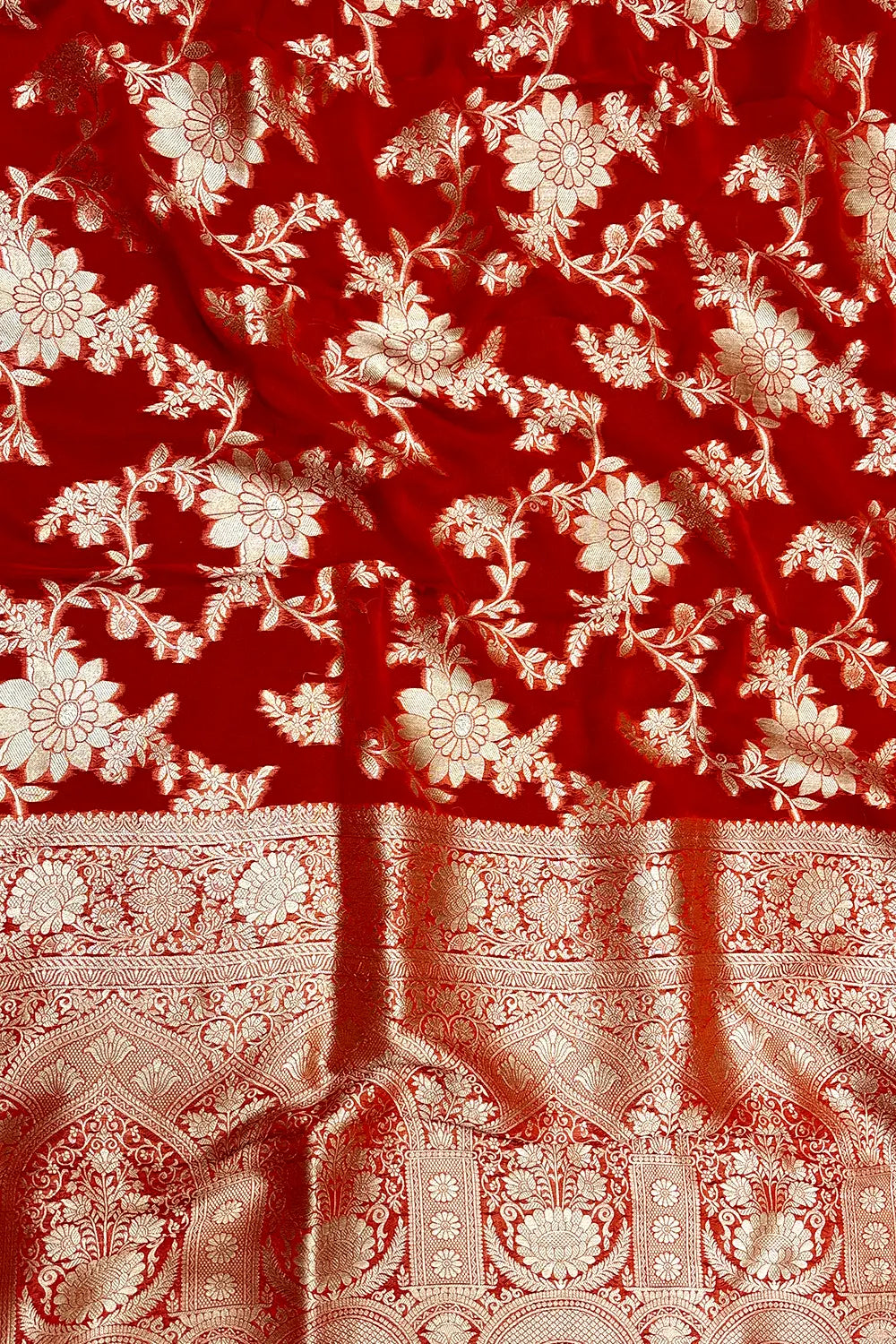 Orange Zari Georgette Silk Banarasi Saree