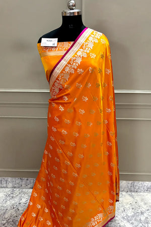 Orange Zari Katan Silk Banarasi Saree