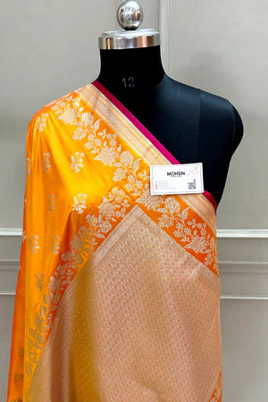 Orange Zari Katan Silk Banarasi Saree