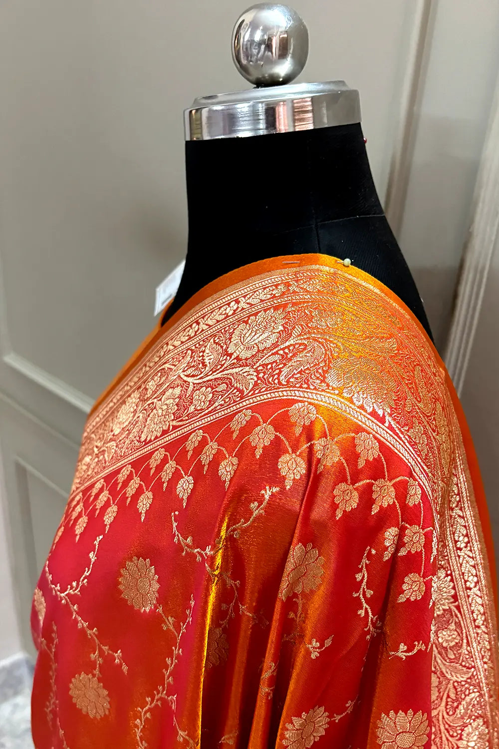 Orange Zari Katan Silk Banarasi Saree