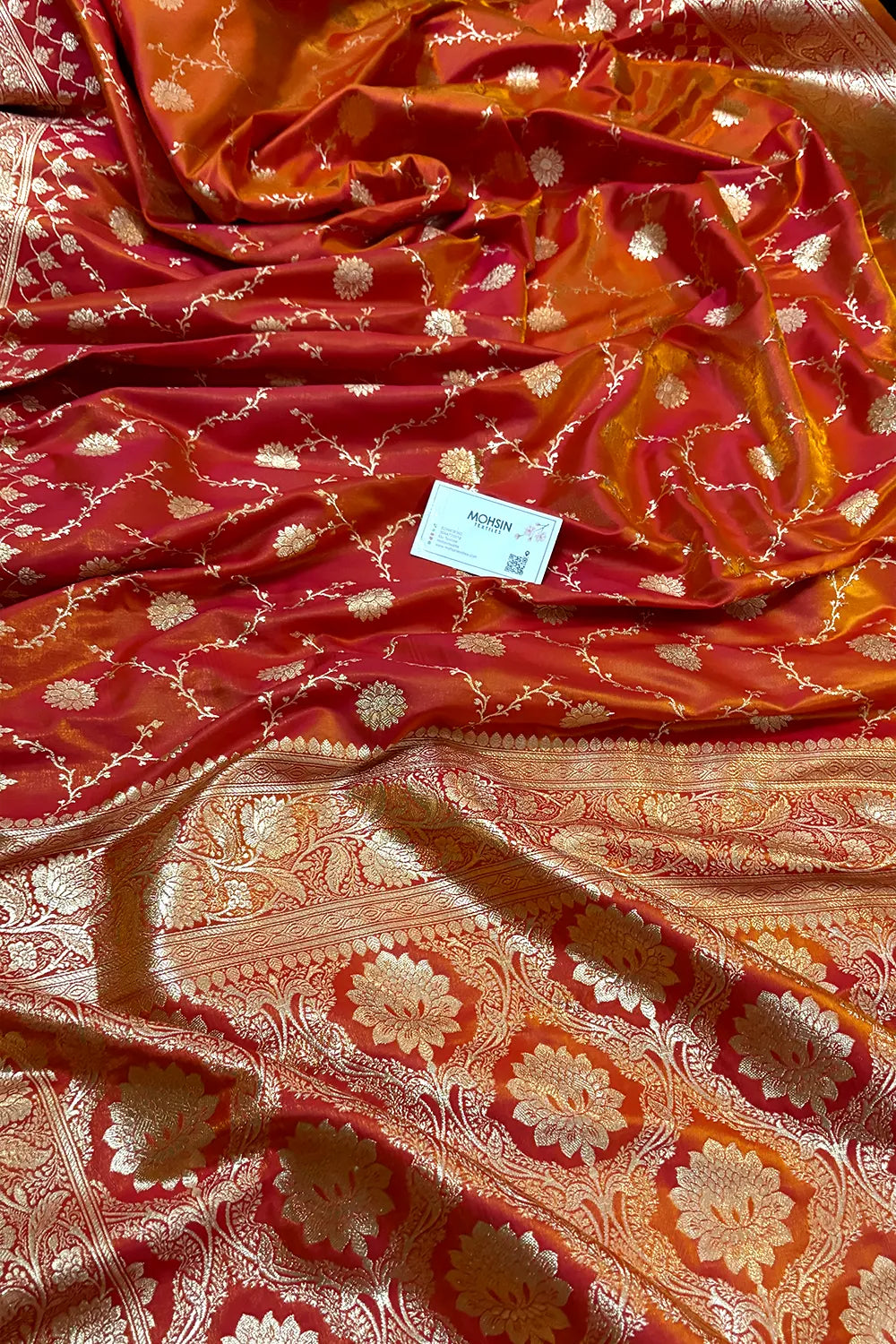 Orange Zari Katan Silk Banarasi Saree