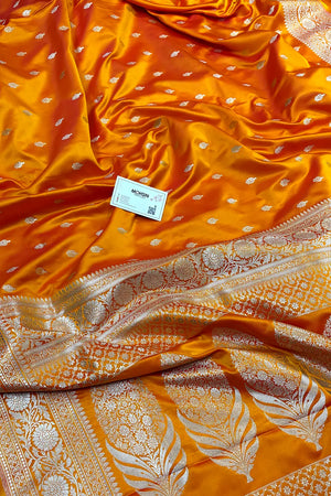 Orange Zari Katan Silk Banarasi Saree