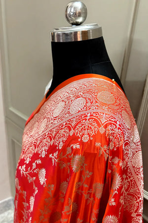 Orange Zari Katan Silk Banarasi Saree