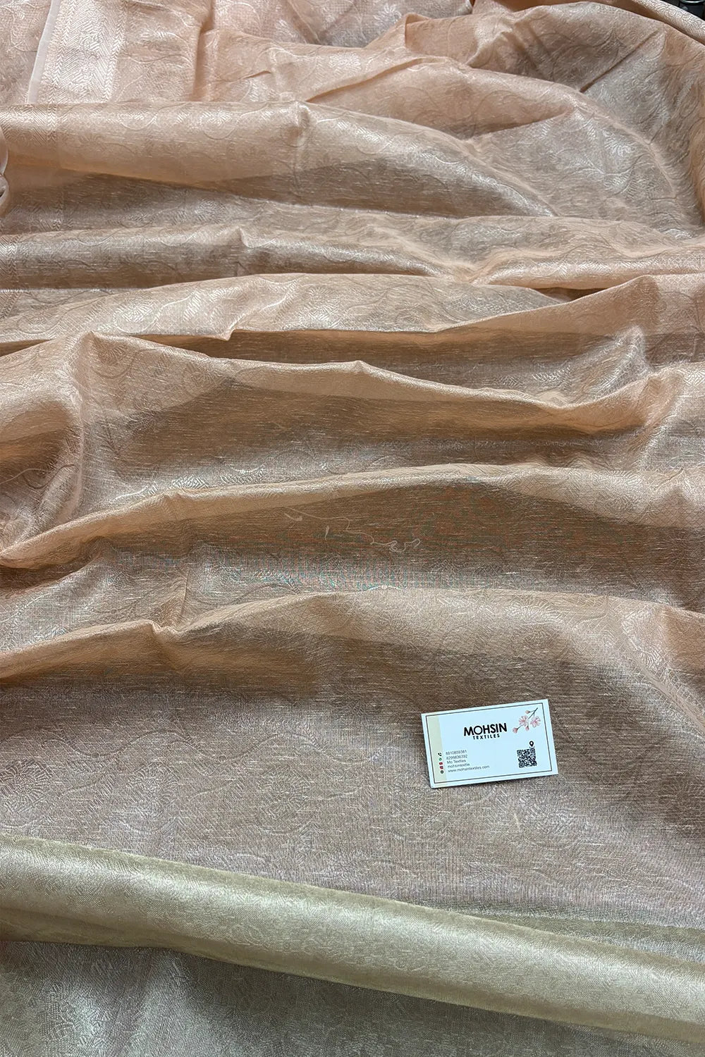 Orange Zari Linen Silk Banarasi Saree