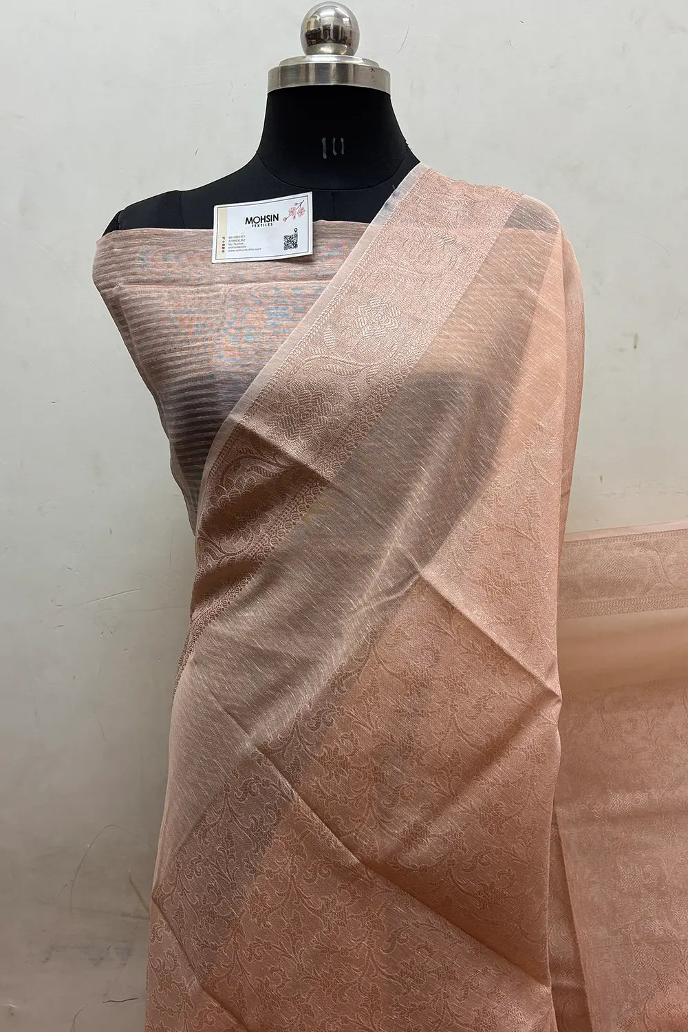 Orange Zari Linen Silk Banarasi Saree