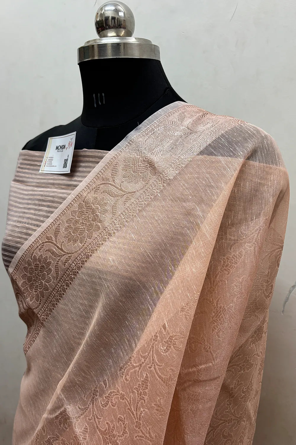 Orange Zari Linen Silk Banarasi Saree