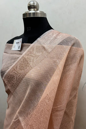 Orange Zari Linen Silk Banarasi Saree