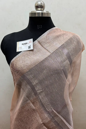 Orange Zari Linen Silk Banarasi Saree