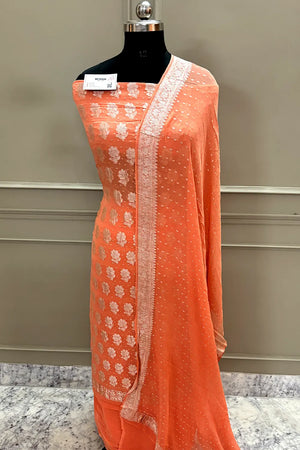 Orange Zari Pure Georgette Silk Banarasi Suit