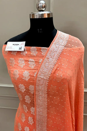 Orange Zari Pure Georgette Silk Banarasi Suit