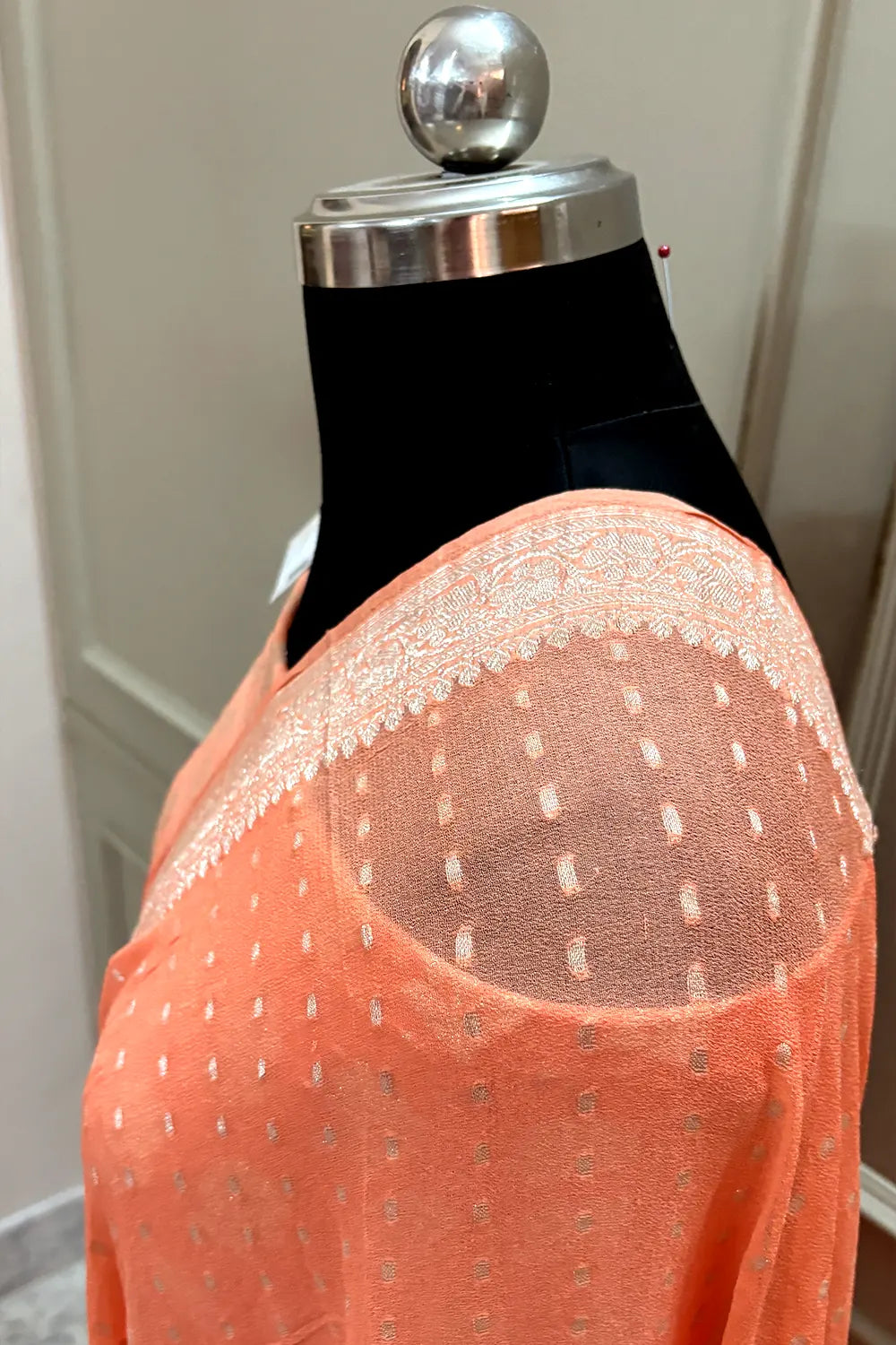 Orange Zari Pure Georgette Silk Banarasi Suit