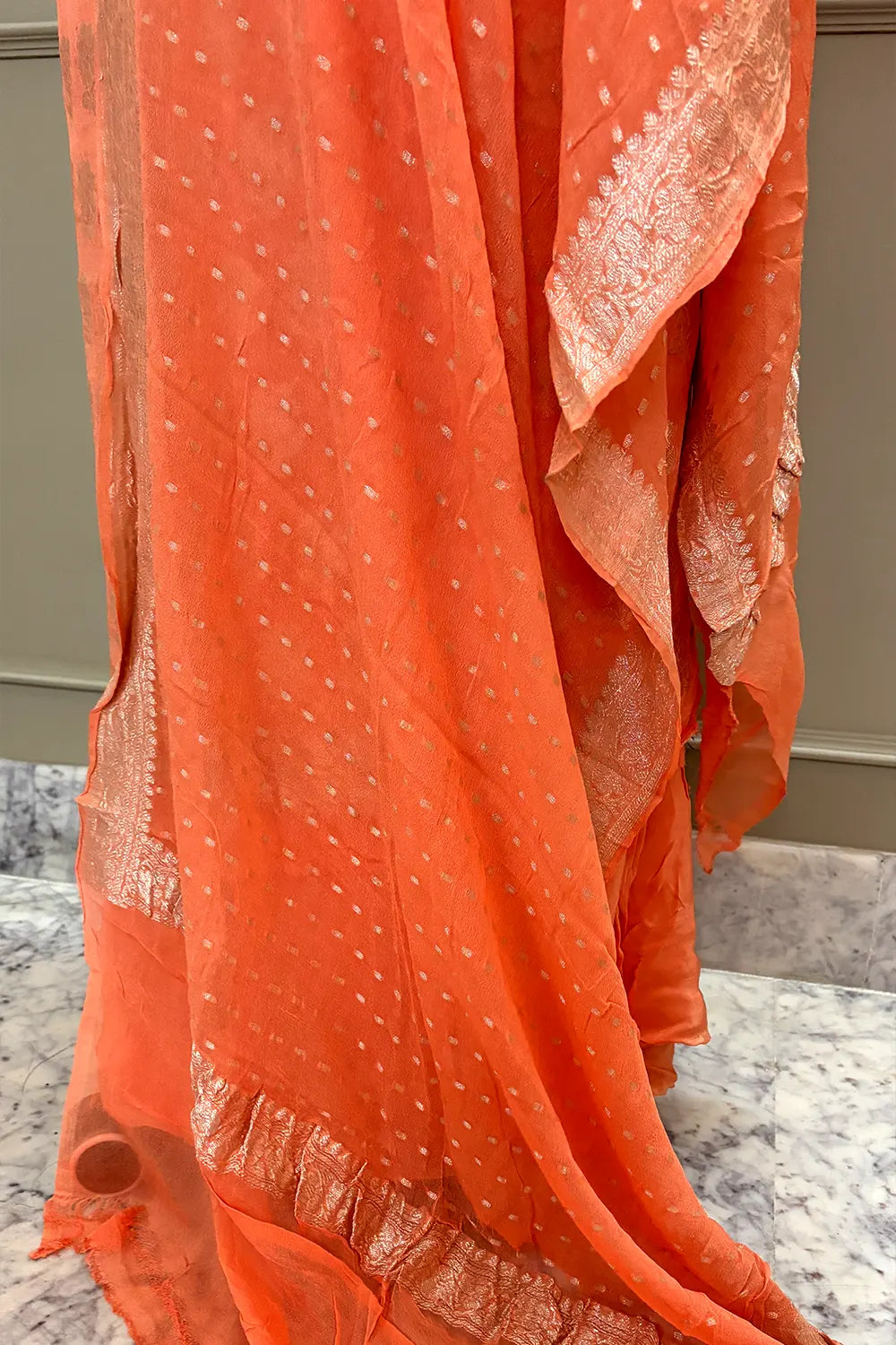 Orange Zari Pure Georgette Silk Banarasi Suit