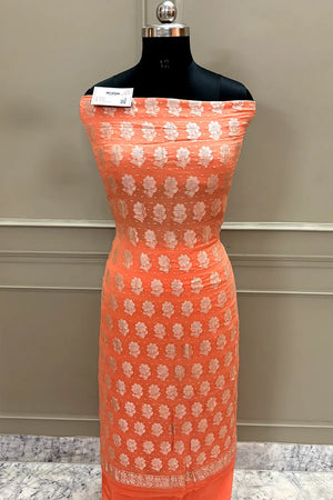 Orange Zari Pure Georgette Silk Banarasi Suit