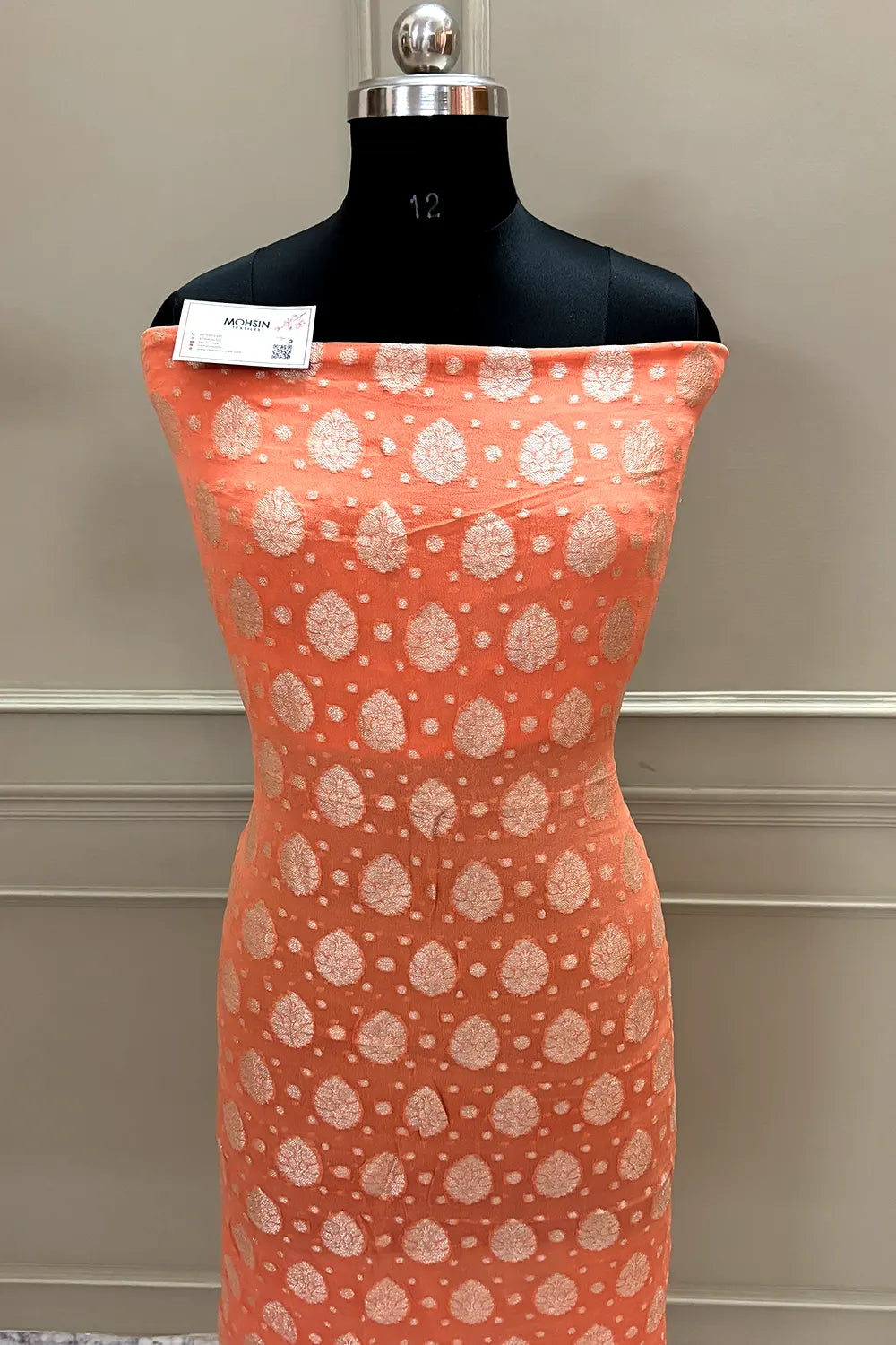 Orange Zari Pure Georgette Silk Banarasi Suit