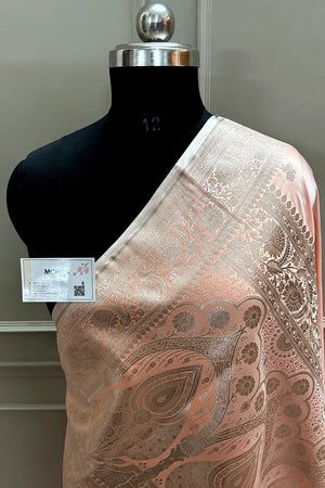Orangish Peach Chaman Buti Katan Mashru Silk Banarasi Saree