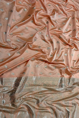 Orangish Peach Chaman Buti Katan Mashru Silk Banarasi Saree