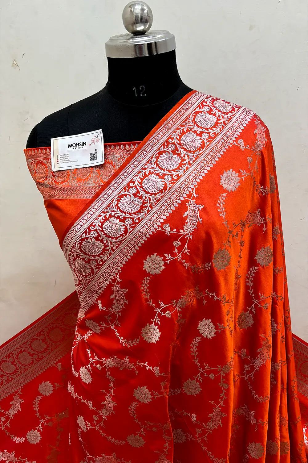 Orangish Pink Makra Jaal Katan Silk Banarasi Saree