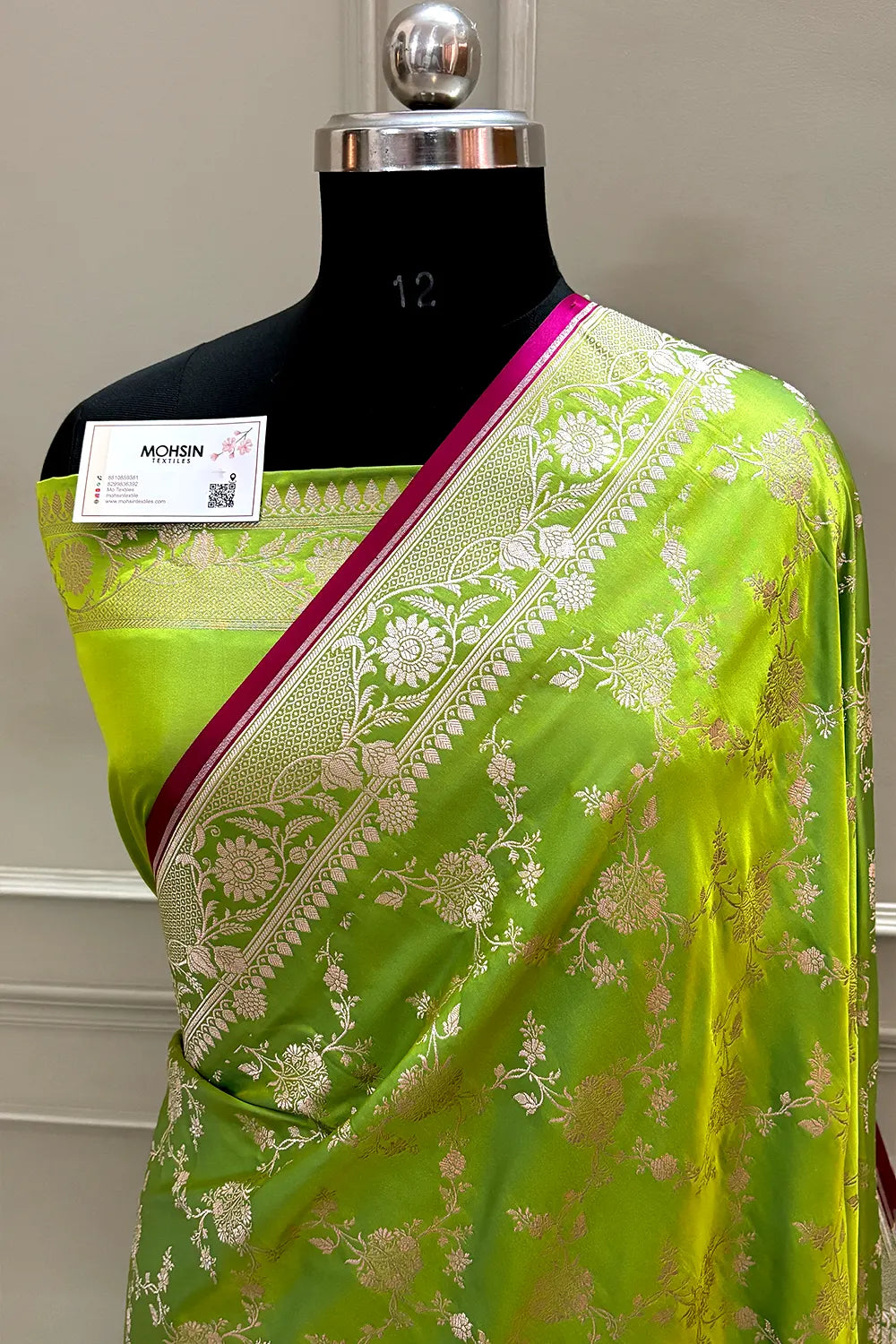 Parrot Green Jhanjaal Katan Silk Banarasi Saree