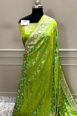 Parrot Green Masakali Katan Silk Banarasi Saree