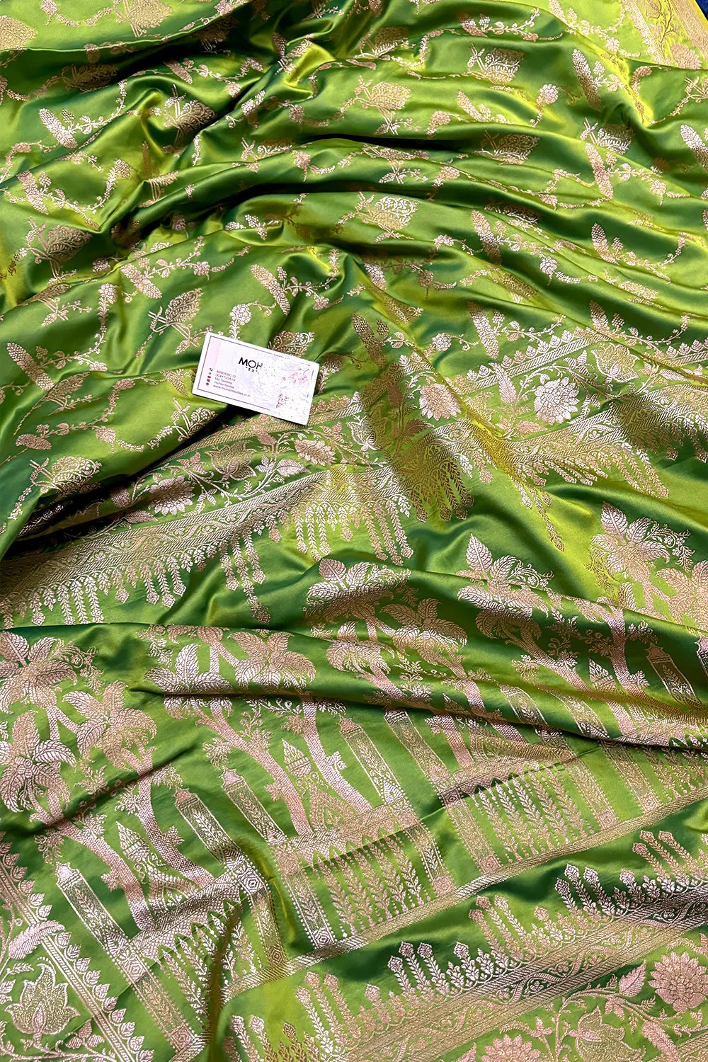 Parrot Green Masakali Katan Silk Banarasi Saree