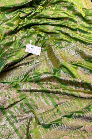 Parrot Green Masakali Katan Silk Banarasi Saree