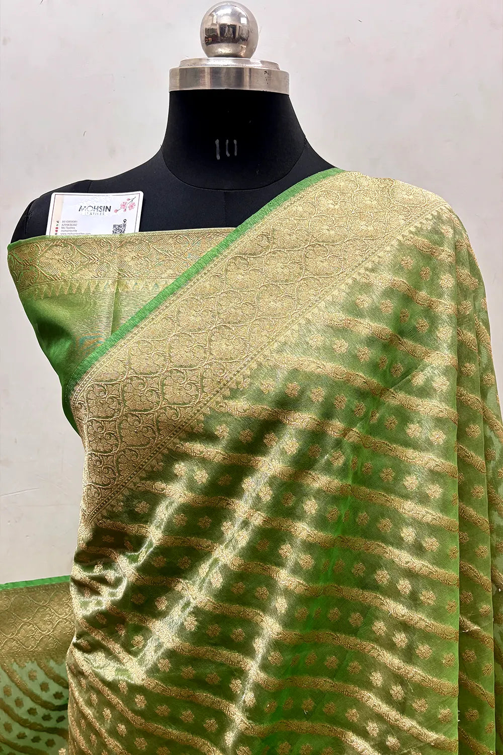 Parrot Green Tissue Silk Banarasi Saree