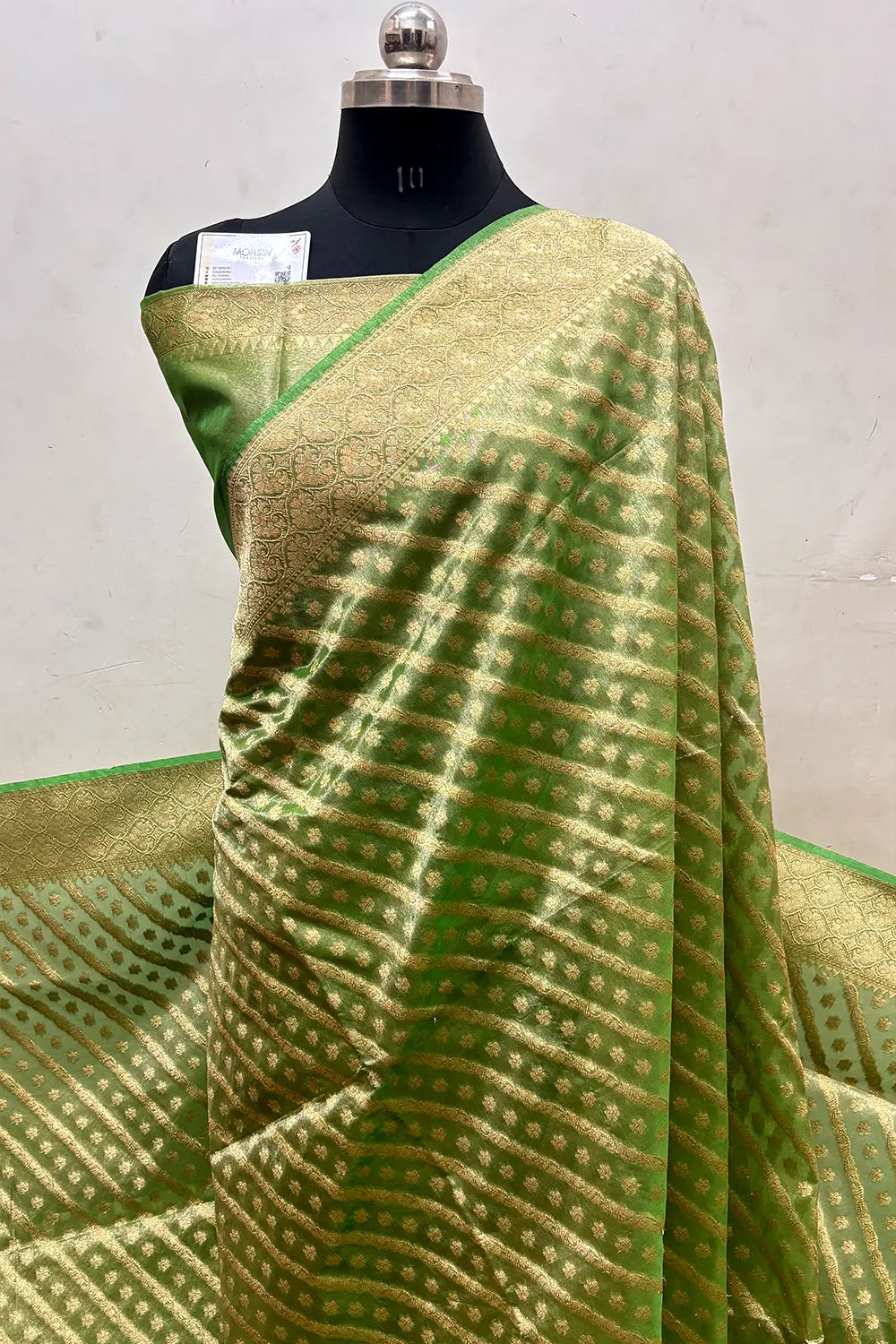 Parrot Green Tissue Silk Banarasi Saree