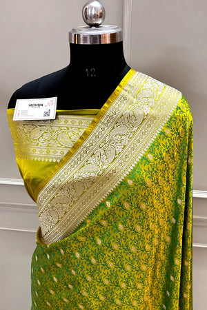 Parrot Green Zari Katan Silk Banarasi Saree