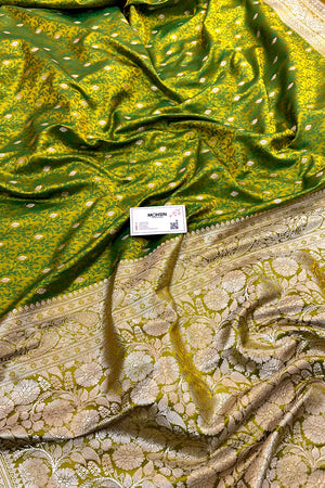 Parrot Green Zari Katan Silk Banarasi Saree
