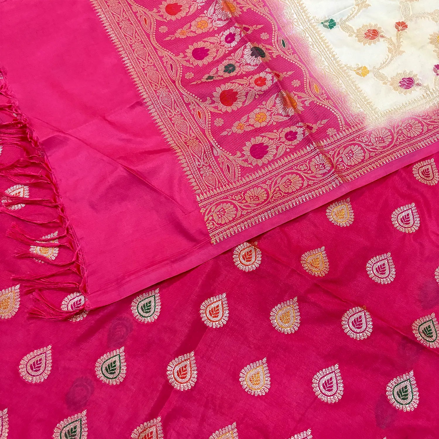 Peach and Beige Zari Katan Silk Banarasi Suit